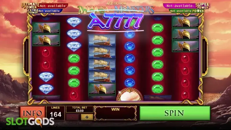 Tampilan antarmuka slot Age of the Gods Medusa & Monsters dengan simbol mitologi
